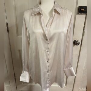 Zara ivory silky button down long sleeve blouse NWT Size L